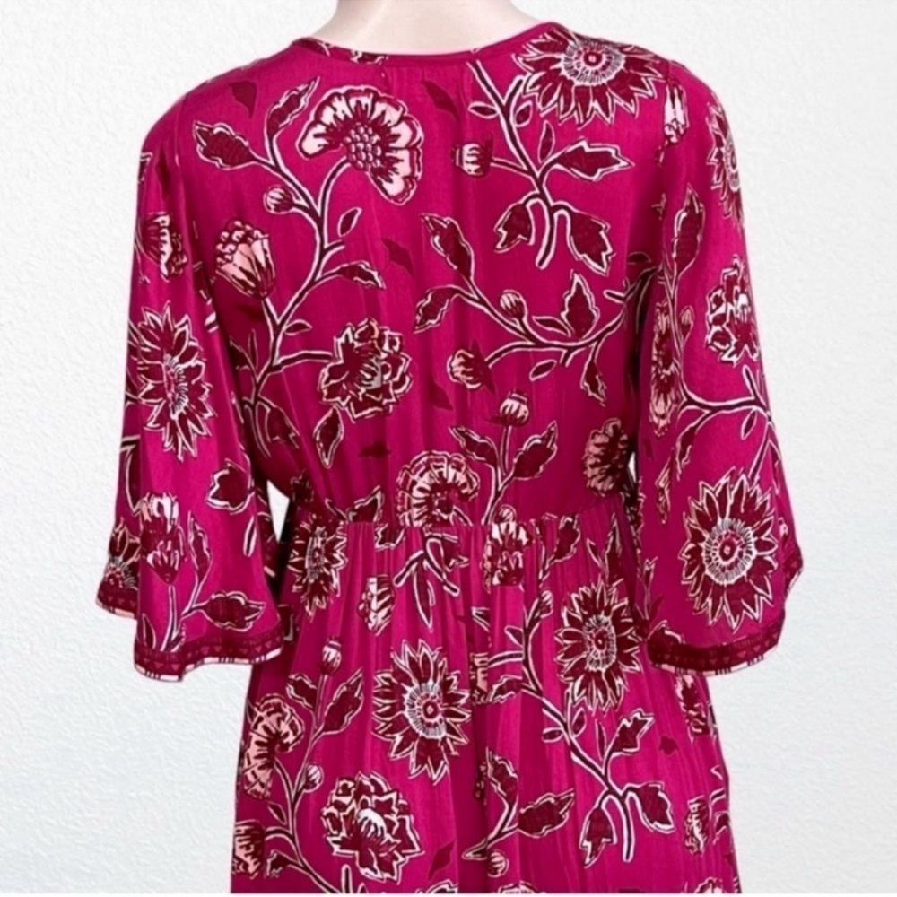 Anthropologie Omika Pia Caftan Boho Ethereal Beachy Maxi Dress Pink + Floral XS - Picture 11 of 14